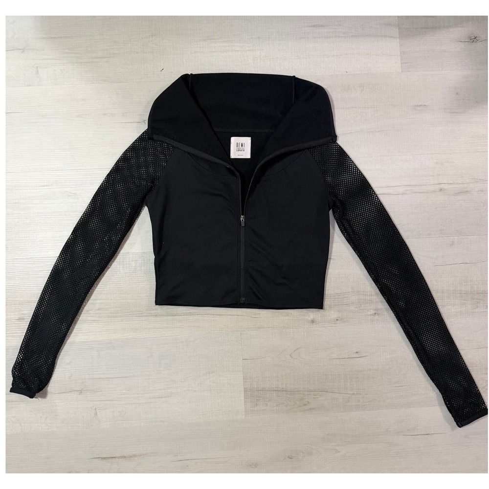 Demi Lovato Fabletics Black Mesh Long Sleeve Zip Crop Jacket Size XS